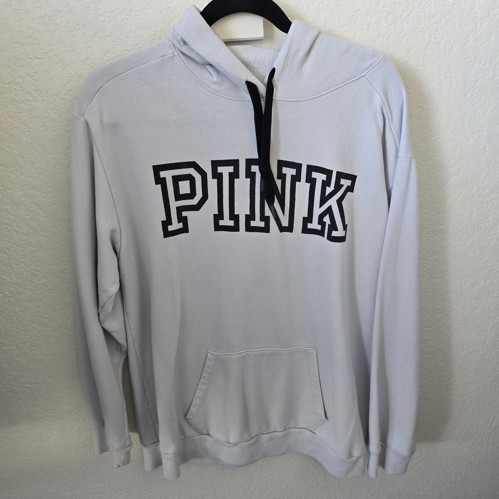 PINK Victoria's Secret White Hoodie with Black Logo